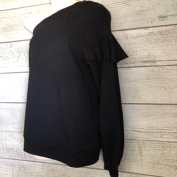 Zara Black Sweatshirt One Shoulder Ruffled Size Small - Picture 5 of 5